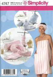 4747 SIMPLICITY MS SPA BATH WRAP,  EYE MASK, MITTS, SLIPPERS, PILLOW PATTERN uncut